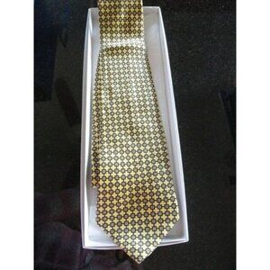 Men’s Tie Geometric GIANFRANCO RUFFINI Italy Yellow Brown Blue 100% Imported